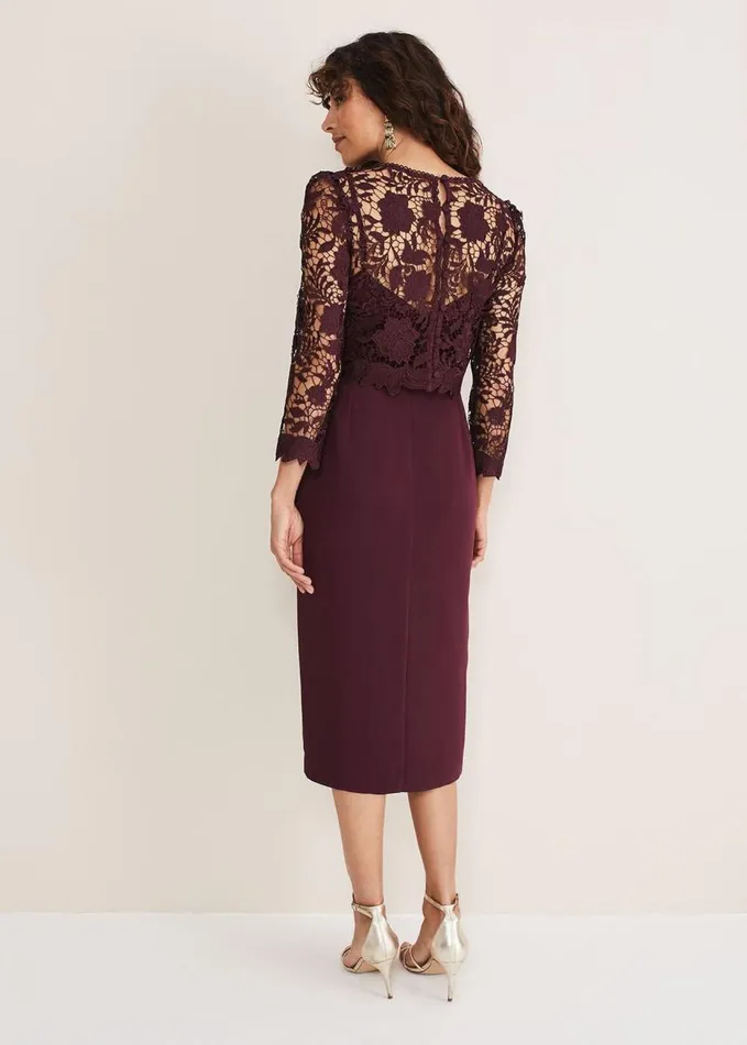 Phase Eight Adeline Double Layer Lace Dress Dark Plum Women Dresses