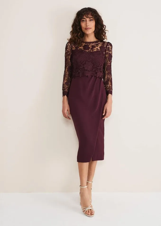Phase Eight Adeline Double Layer Lace Dress Dark Plum Women Dresses