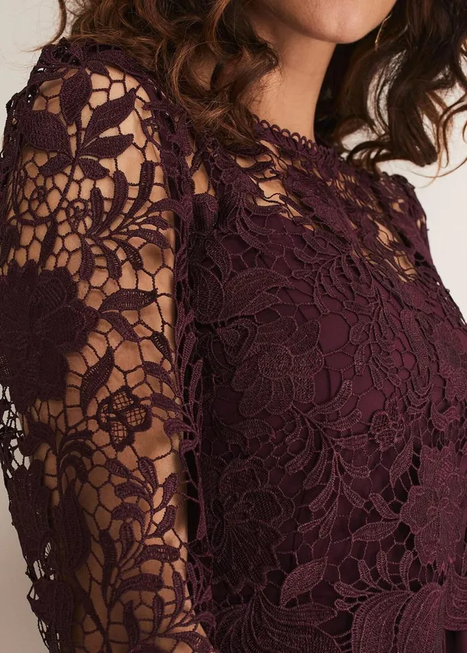 Phase Eight Adeline Double Layer Lace Dress Dark Plum Women Dresses