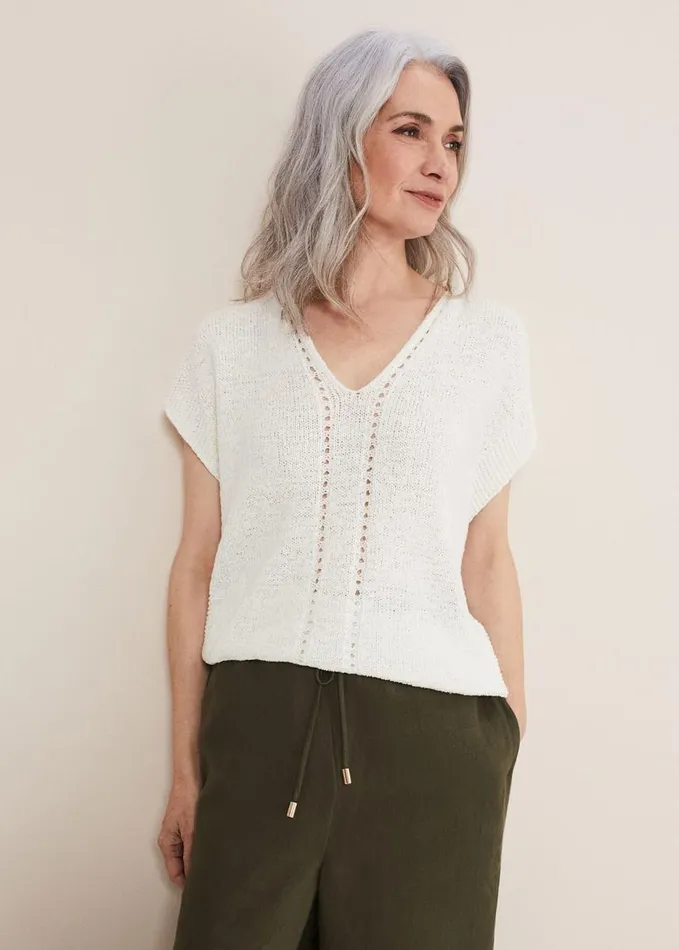 Phase Eight Alana Textured Knit White Women Knitwear