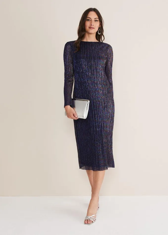 Phase Eight Alix Plisse Dress Purple Women Dresses