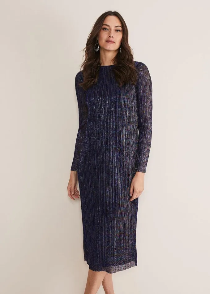Phase Eight Alix Plisse Dress Purple Women Dresses