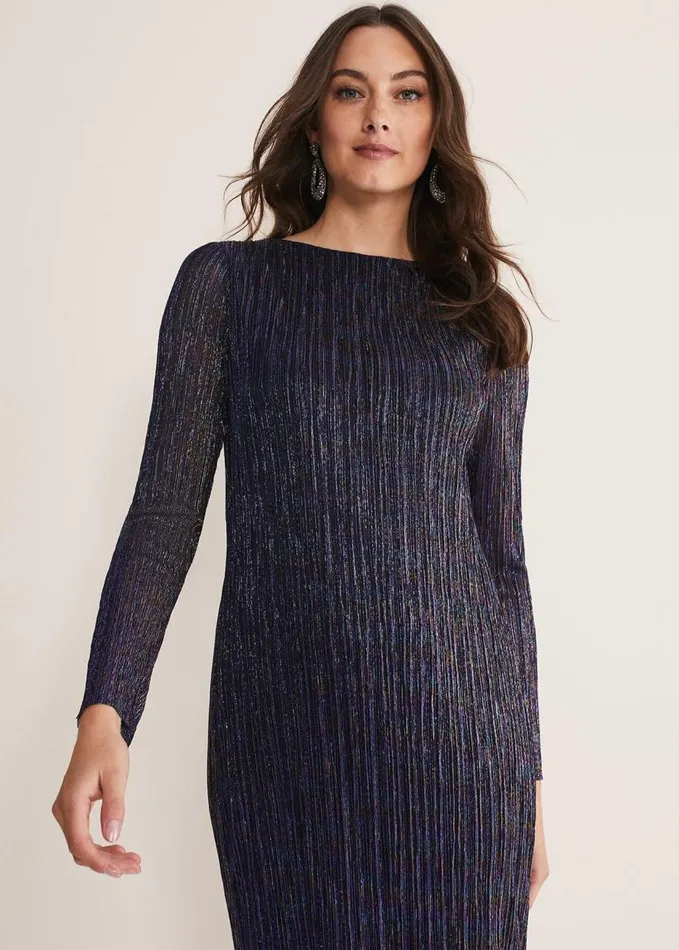 Phase Eight Alix Plisse Dress Purple Women Dresses