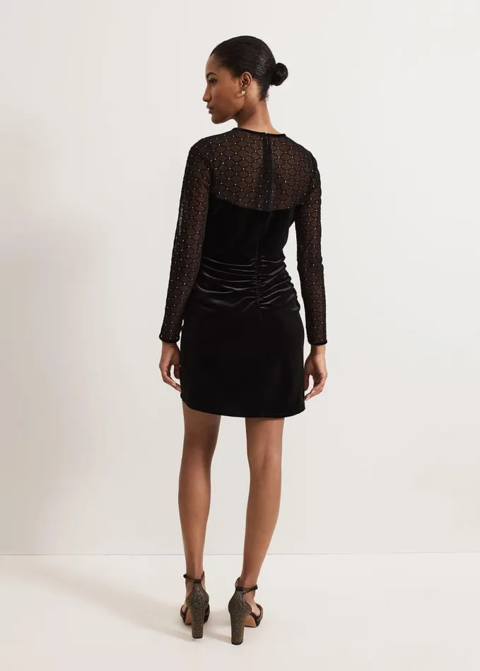 Phase Eight Ambrose Black Velvet Lattice Mini Dress Black Women Dresses
