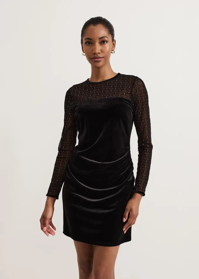 Phase Eight Ambrose Black Velvet Lattice Mini Dress Black Women Dresses