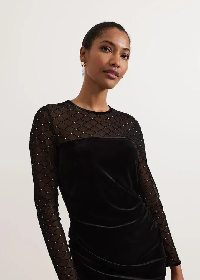 Phase Eight Ambrose Black Velvet Lattice Mini Dress Black Women Dresses