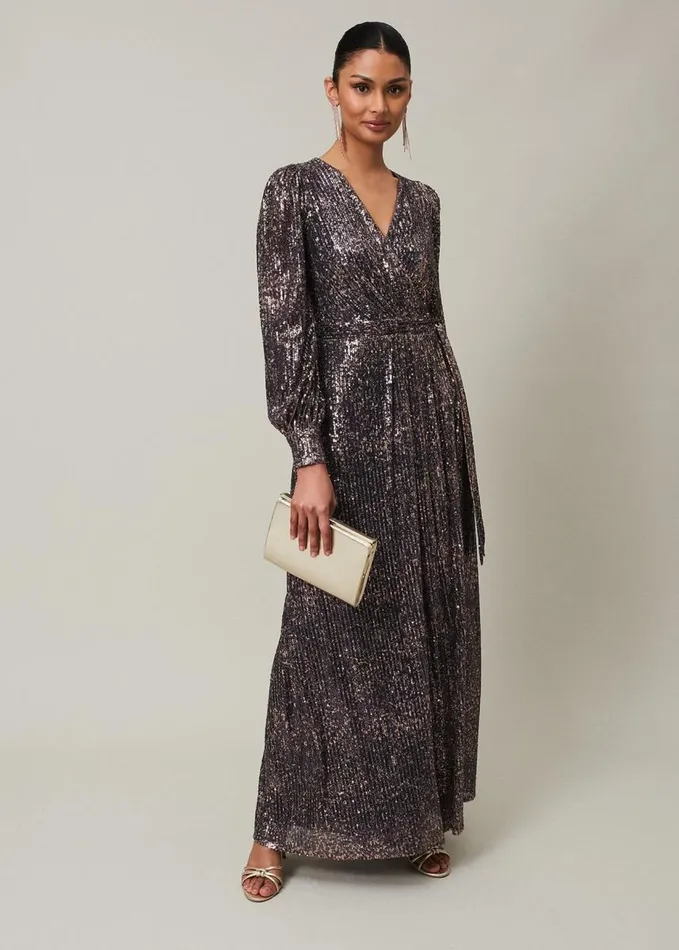 Phase Eight Amily Sequin Maxi Dress Rose Gold Women Dresses