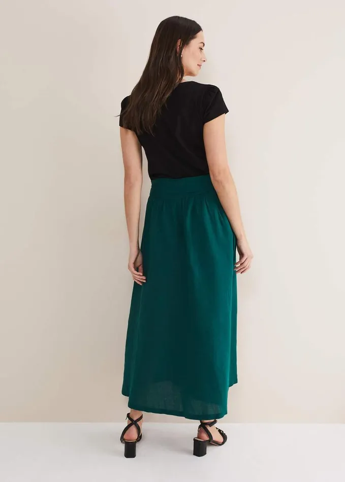 Phase Eight Amorette Linen Belted Maxi Skirt Jade Women Skirts