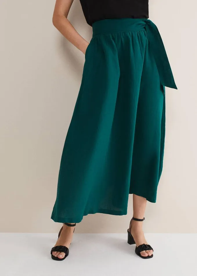 Phase Eight Amorette Linen Belted Maxi Skirt Jade Women Skirts