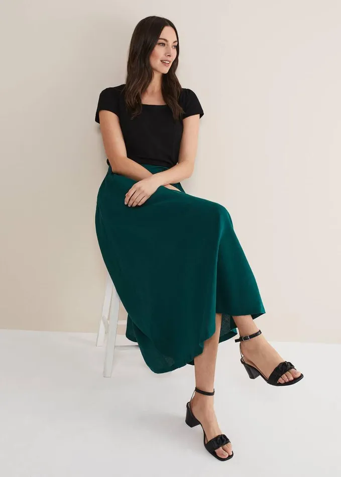 Phase Eight Amorette Linen Belted Maxi Skirt Jade Women Skirts