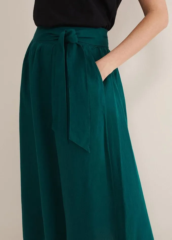 Phase Eight Amorette Linen Belted Maxi Skirt Jade Women Skirts