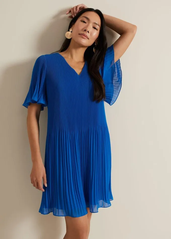 Phase Eight Annabel Pleated Dress Blue Women Dresses