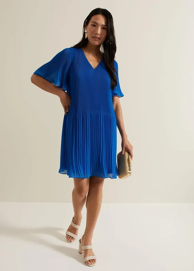 Phase Eight Annabel Pleated Dress Blue Women Dresses