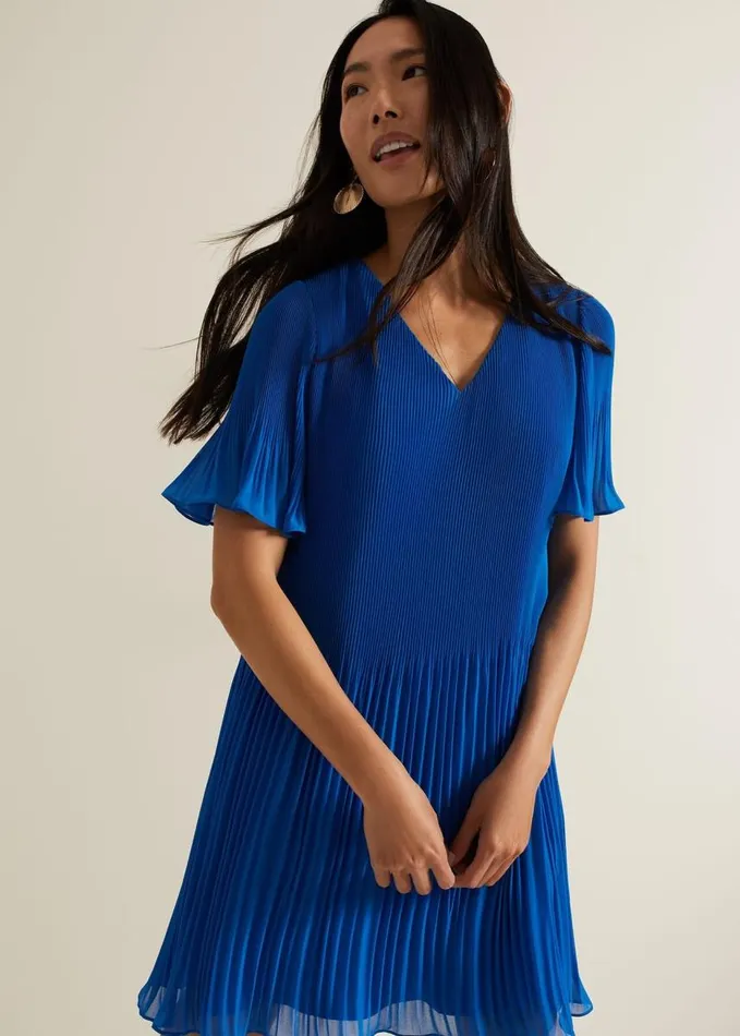 Phase Eight Annabel Pleated Dress Blue Women Dresses