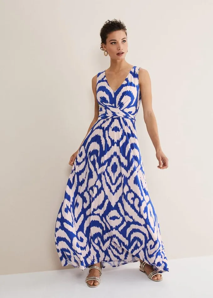 Phase Eight Artemis Jersey Print Maxi Dress Azure Bluecream Women Dresses