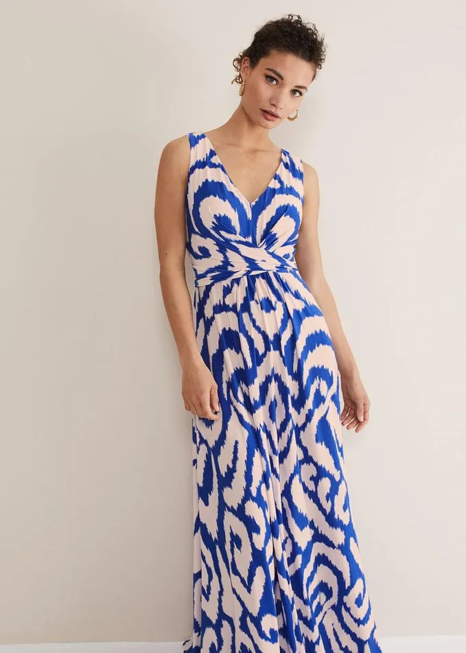 Phase Eight Artemis Jersey Print Maxi Dress Azure Bluecream Women Dresses