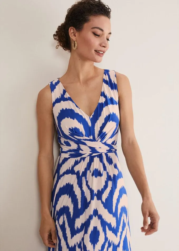 Phase Eight Artemis Jersey Print Maxi Dress Azure Bluecream Women Dresses