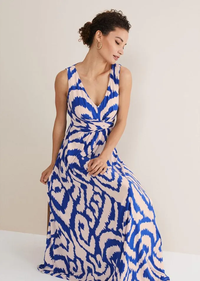 Phase Eight Artemis Jersey Print Maxi Dress Azure Bluecream Women Dresses