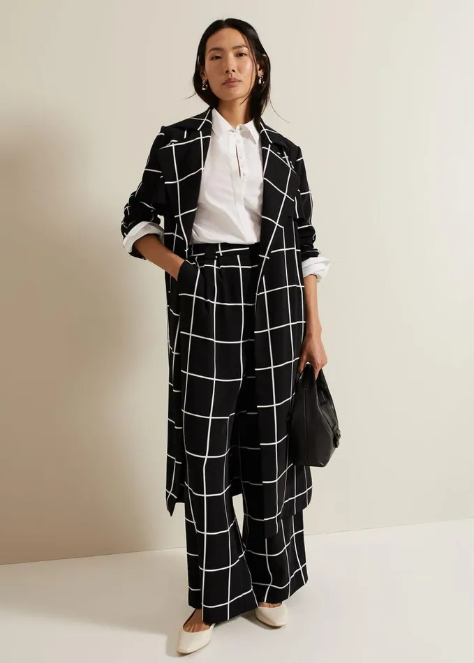 Phase Eight Aspen Check Wide Leg Trouser Black Women Trousers