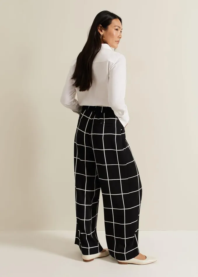 Phase Eight Aspen Check Wide Leg Trouser Black Women Trousers