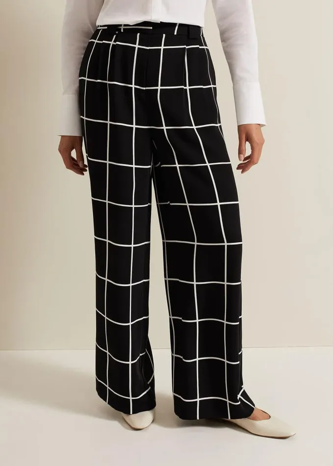 Phase Eight Aspen Check Wide Leg Trouser Black Women Trousers