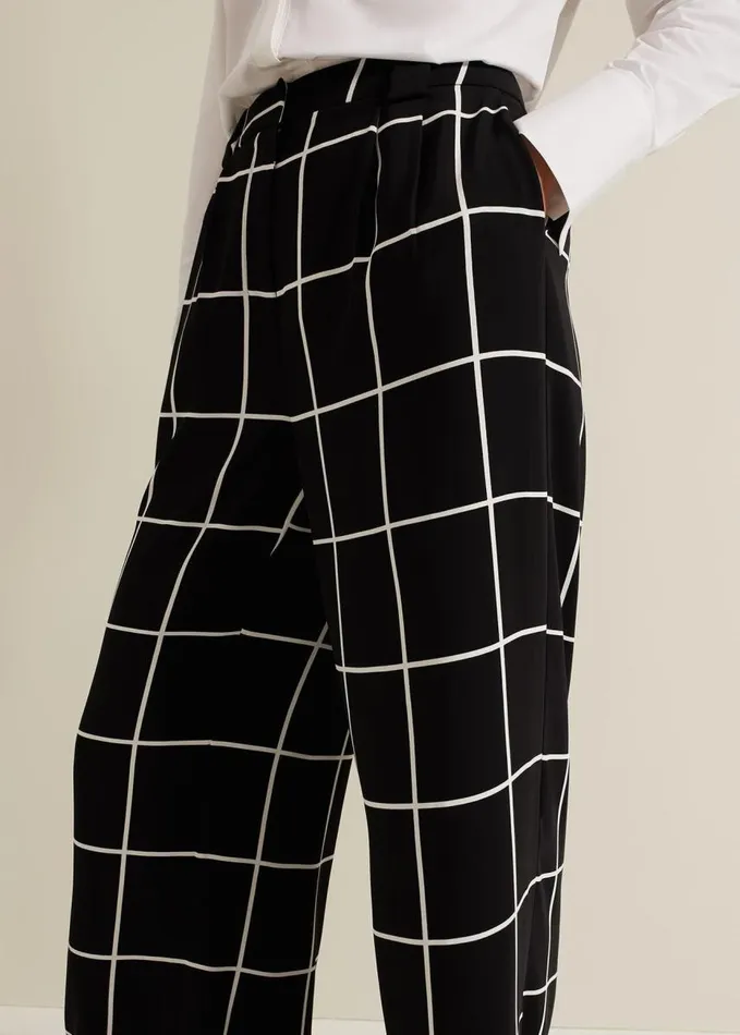 Phase Eight Aspen Check Wide Leg Trouser Black Women Trousers