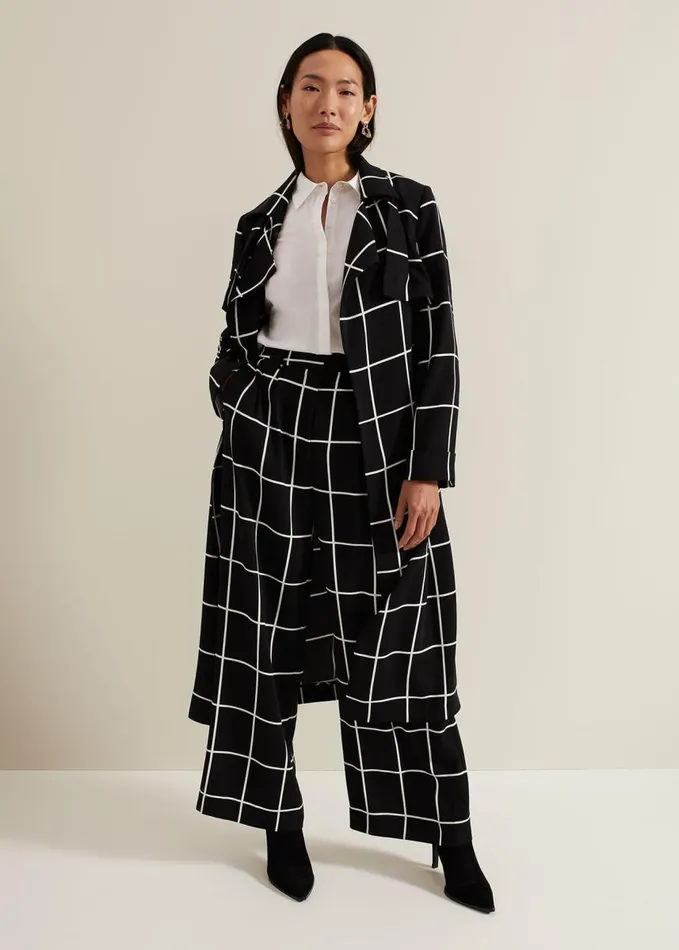 Phase Eight Aspen Check Wide Leg Trouser Black Women Trousers