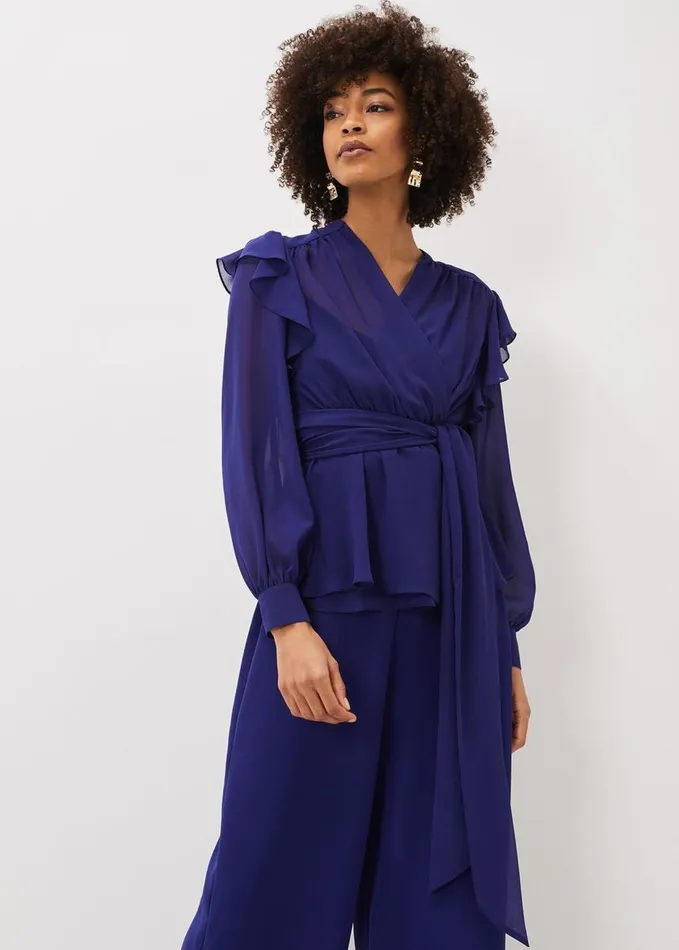 Phase Eight Avril Frill Wrap Co Ord Top Violet Women Tops and TShirts