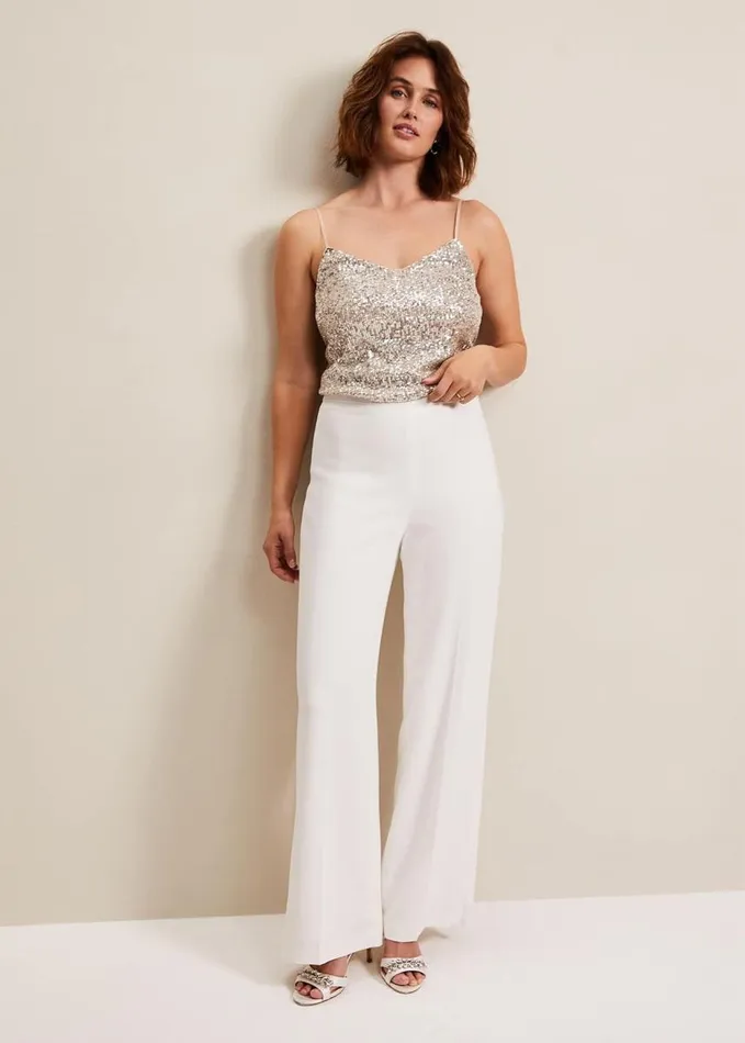 Phase Eight Beatriz Satin Wide Leg Bridal Trousers Ivory Women Trousers