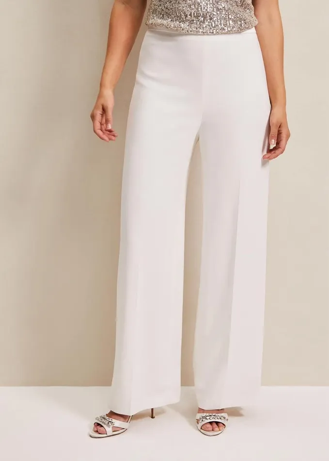 Phase Eight Beatriz Satin Wide Leg Bridal Trousers Ivory Women Trousers