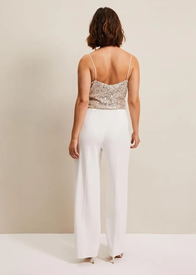 Phase Eight Beatriz Satin Wide Leg Bridal Trousers Ivory Women Trousers