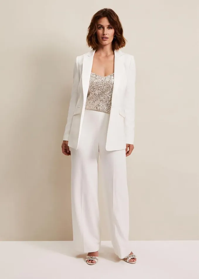 Phase Eight Beatriz Satin Wide Leg Bridal Trousers Ivory Women Trousers