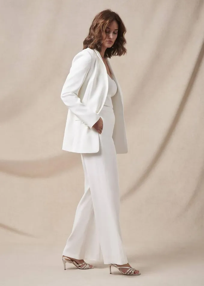 Phase Eight Beatriz Satin Wide Leg Bridal Trousers Ivory Women Trousers
