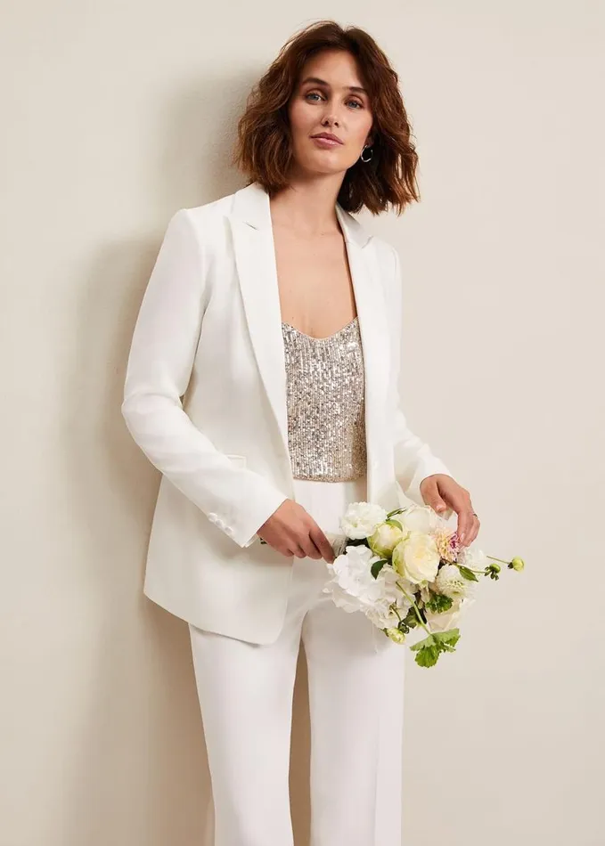 Phase Eight Beatriz White Satin Bridal Blazer Ivory Women Jackets