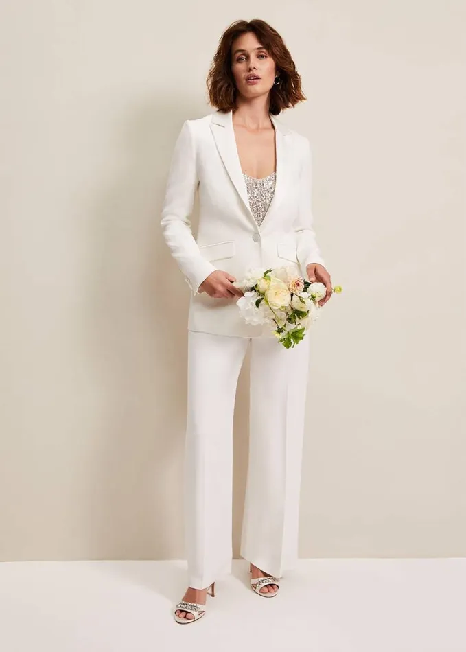Phase Eight Beatriz White Satin Bridal Blazer Ivory Women Jackets