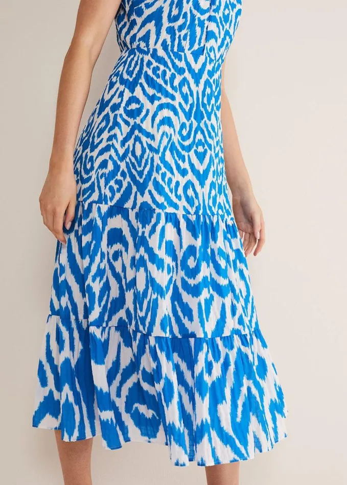 Phase Eight Bella Cross Neck Print Midi Dress Azure Bluecream Women Dresses