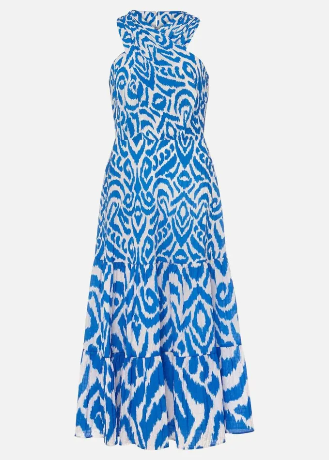 Phase Eight Bella Cross Neck Print Midi Dress Azure Bluecream Women Dresses