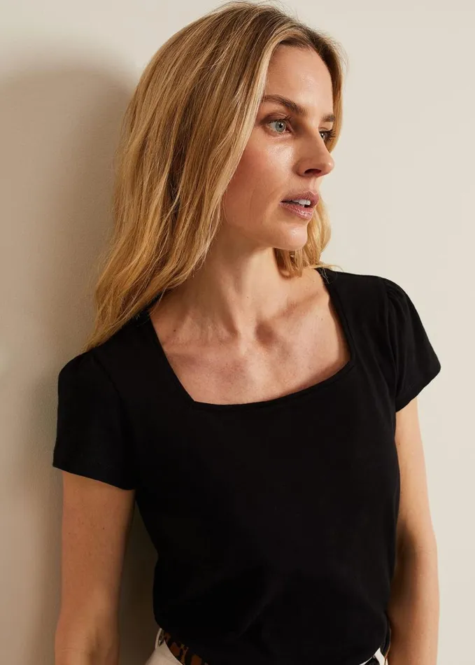 Phase Eight Bella Square Neck Top Black Women Tops and TShirts