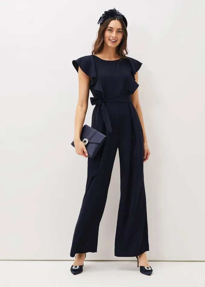 Phase Eight Bridie Frill Bodice Wide Leg Jumpsuit Navy Women Dresses