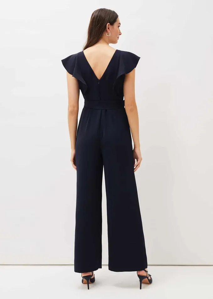 Phase Eight Bridie Frill Bodice Wide Leg Jumpsuit Navy Women Dresses