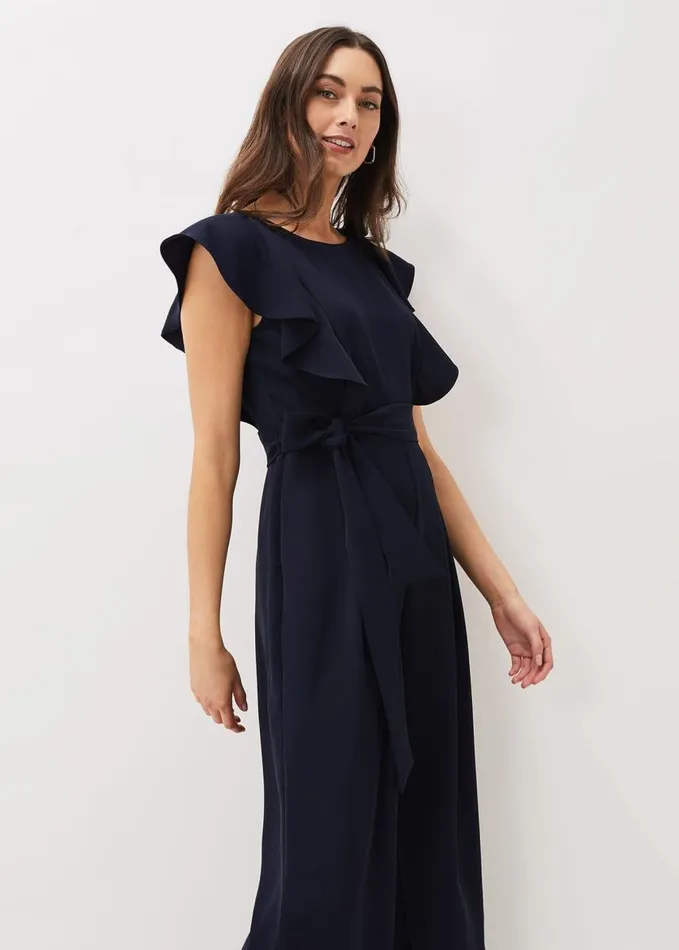 Phase Eight Bridie Frill Bodice Wide Leg Jumpsuit Navy Women Dresses