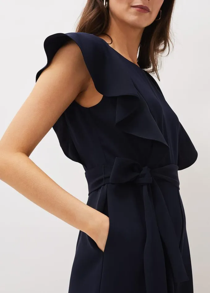 Phase Eight Bridie Frill Bodice Wide Leg Jumpsuit Navy Women Dresses