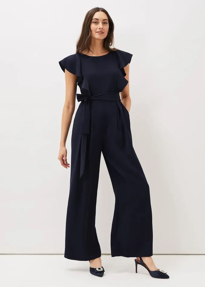 Phase Eight Bridie Frill Bodice Wide Leg Jumpsuit Navy Women Dresses
