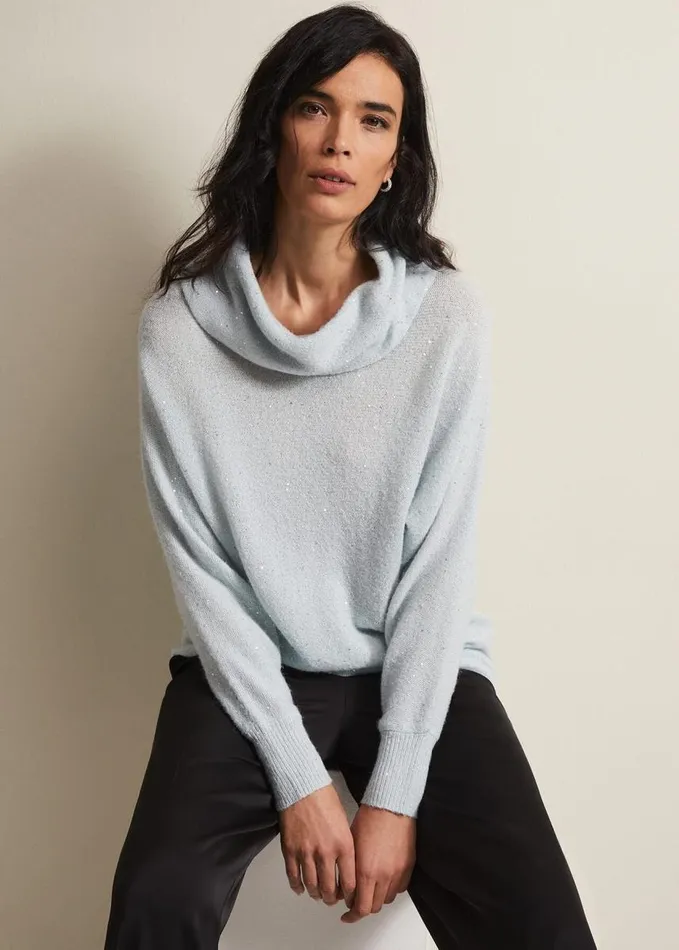 Phase Eight Bronte Sequin Jumper Soft Blue Women Knitwear