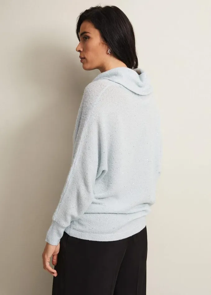 Phase Eight Bronte Sequin Jumper Soft Blue Women Knitwear