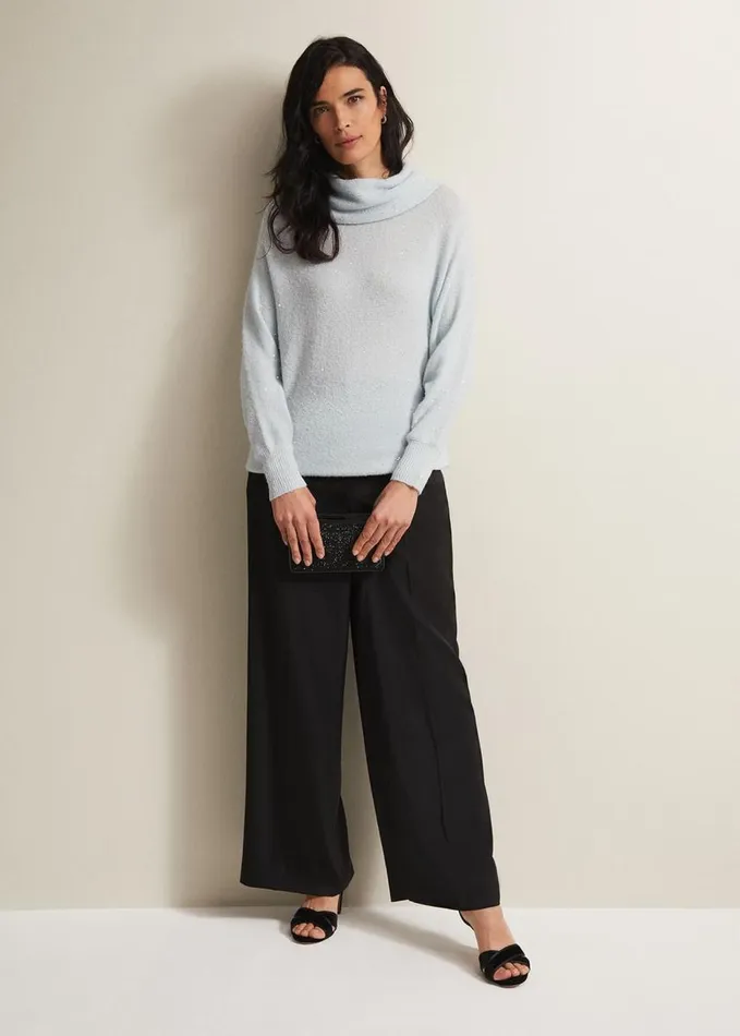 Phase Eight Bronte Sequin Jumper Soft Blue Women Knitwear