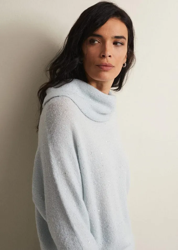 Phase Eight Bronte Sequin Jumper Soft Blue Women Knitwear