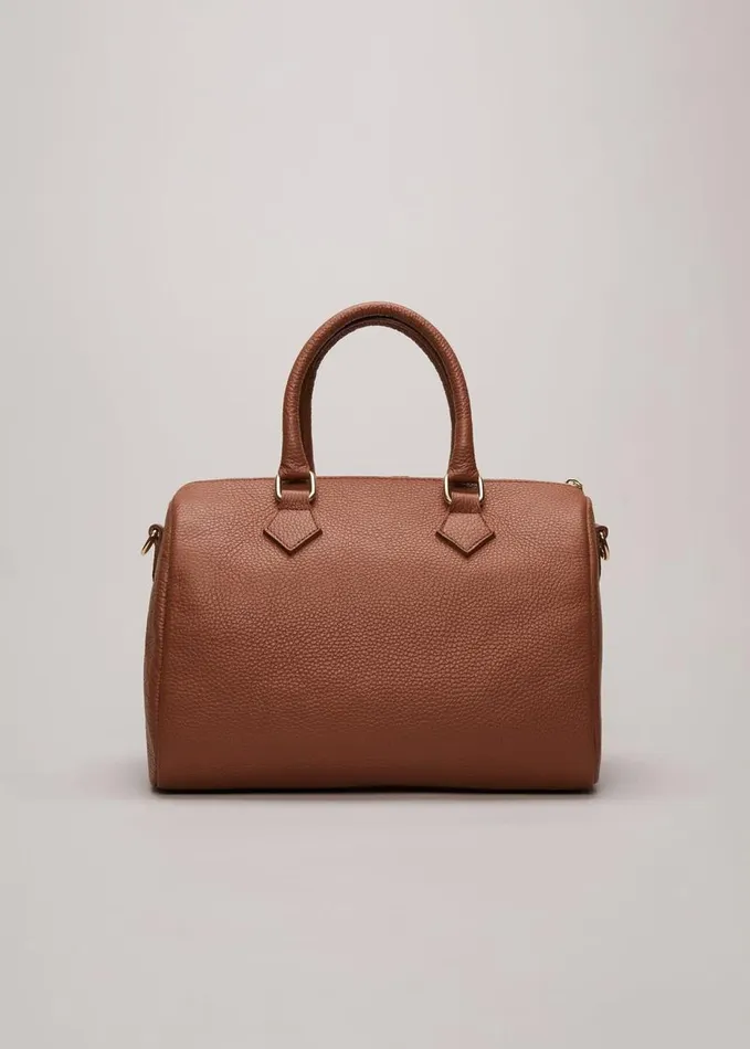 Phase Eight Brown Leather Bowling Bag Camel Women Bags and Clutches