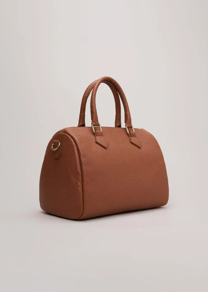 Phase Eight Brown Leather Bowling Bag Camel Women Bags and Clutches