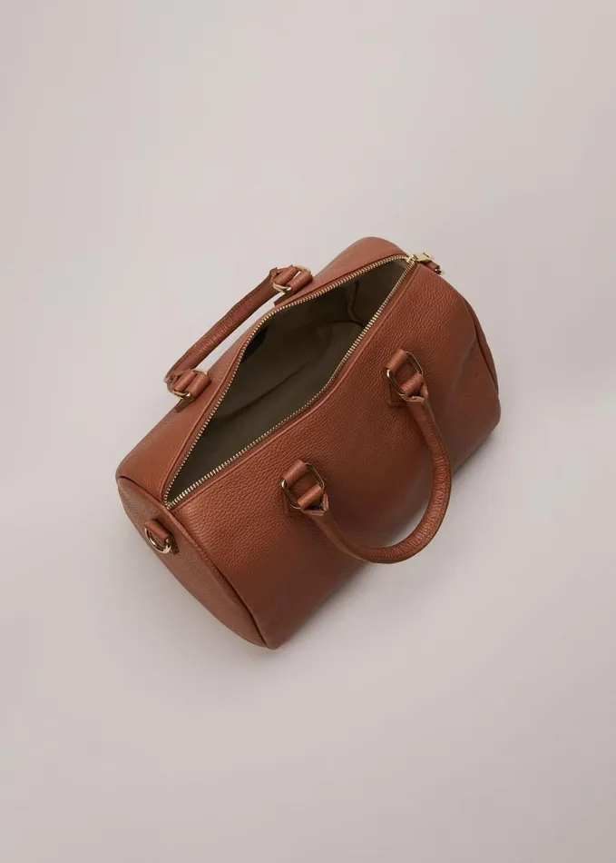 Phase Eight Brown Leather Bowling Bag Camel Women Bags and Clutches